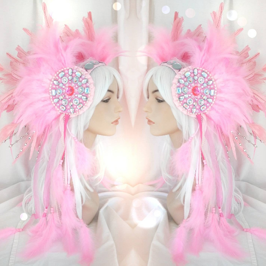 pink feather burning man headpiece