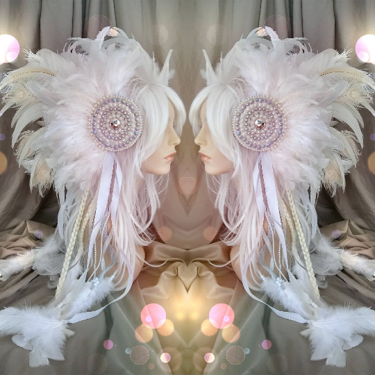 white feather headpiece burning man